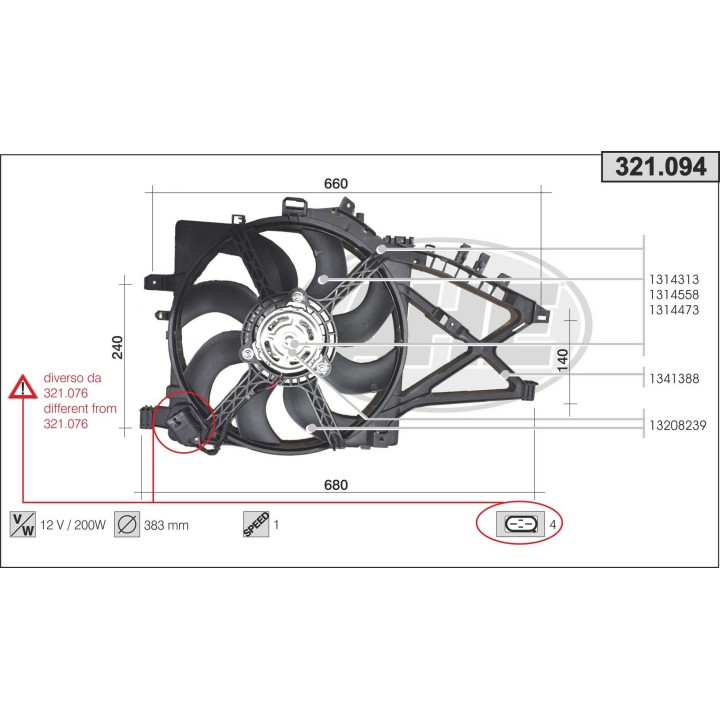 321094  FAN OPEL Corsa C 1.3CDTi/1.7CDTi 06.03-