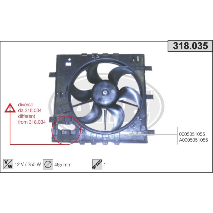 318035  FAN MERCEDES Vito (W639) con foro per centralina