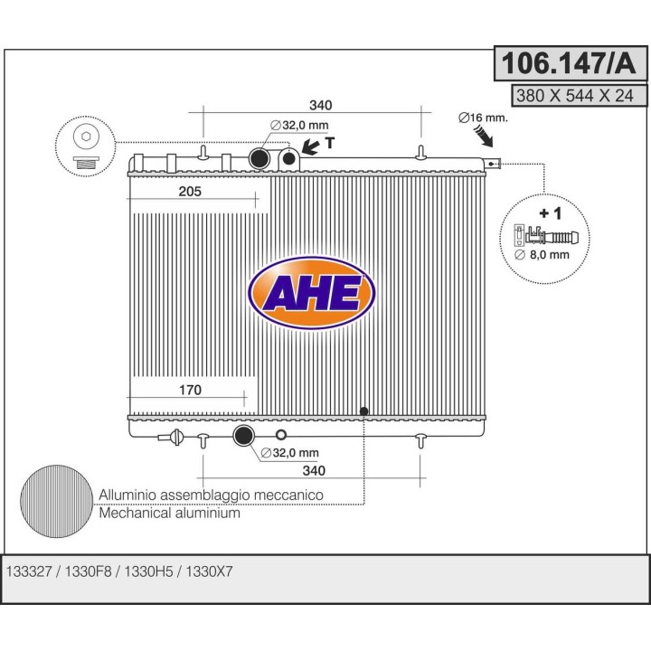 106147/A  Rad. PEUGEOT 206 1.1 AC 02-