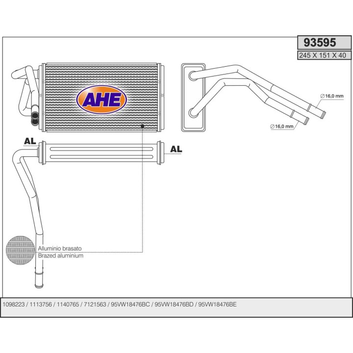 93595  HEATER CORE FORD TRANSIT V
