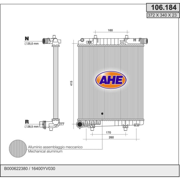 106184  RAD CITROEN/PEUGEOT/TOYOTA C1 II/108/Aygo II 1-2AC