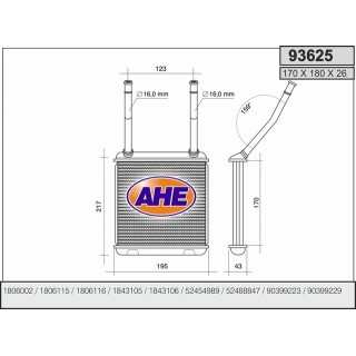 93625  HEATER CORE OPEL ASTRA F/CALIBRA/VECTRA A