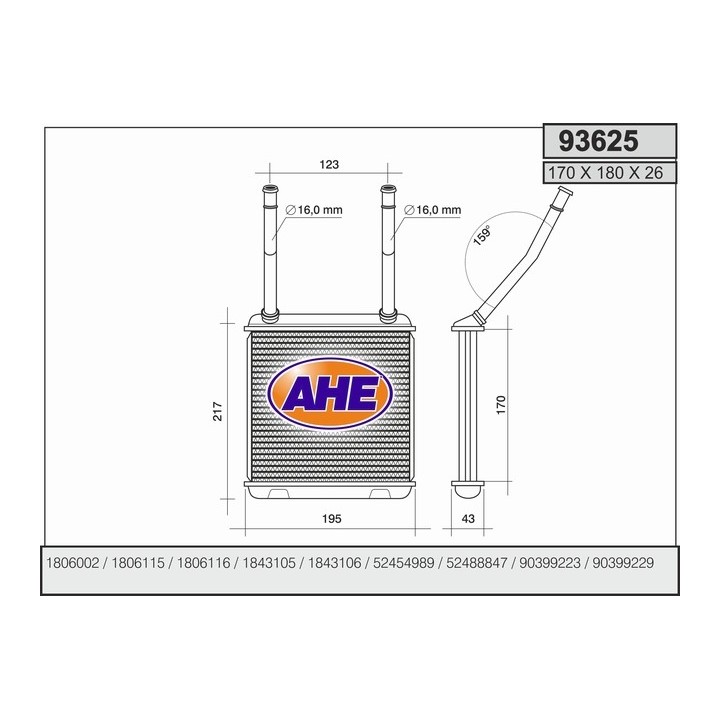 93625  HEATER CORE OPEL ASTRA F/CALIBRA/VECTRA A