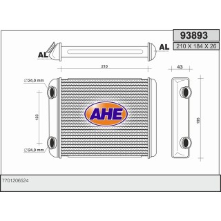 93893  HEATER CORE RENAULT VELSATIS / LAGUNA II 01-