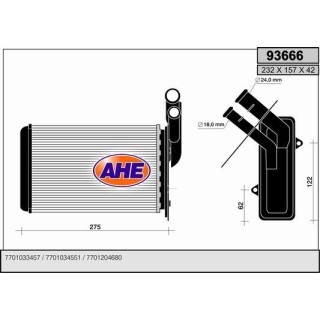 93666  HEATER CORE RENAULT CLIO I/MEGANE/R 19
