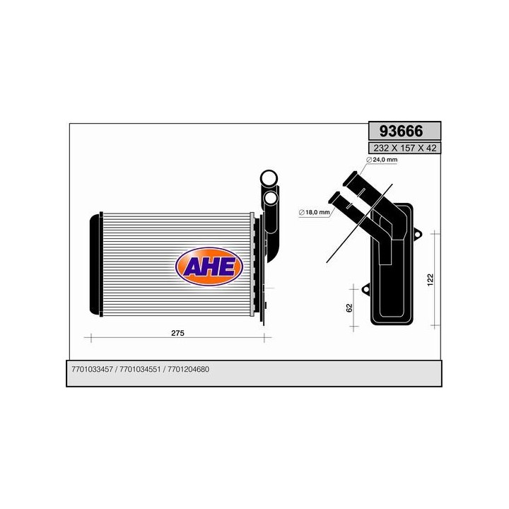 93666  HEATER CORE RENAULT CLIO I/MEGANE/R 19