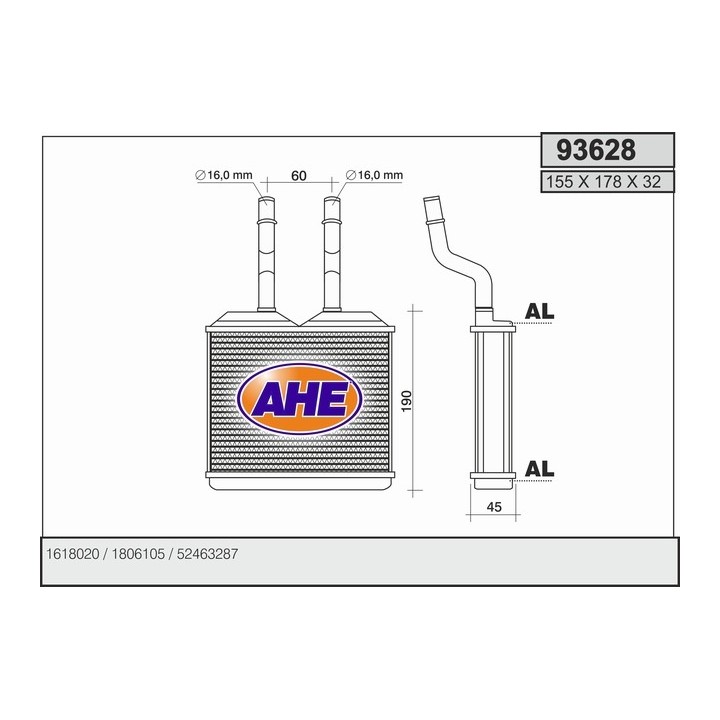 93628  HEATER CORE OPEL COMBO B/CORSA B/TIGRA