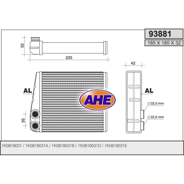 93881  HEATER CORE VW GOLF V