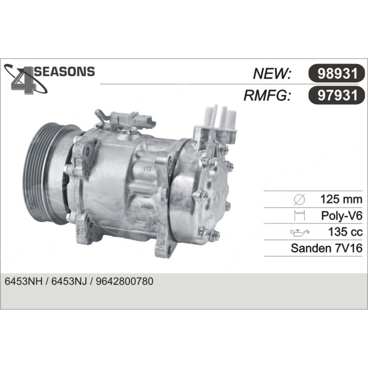 97931  COMPRESOR  PEUGEOT 406 / 607 V6 02-