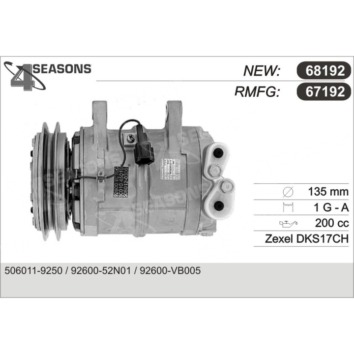 67192  COMPRESOR  NISSAN PATROL GR 6 CYL 94-