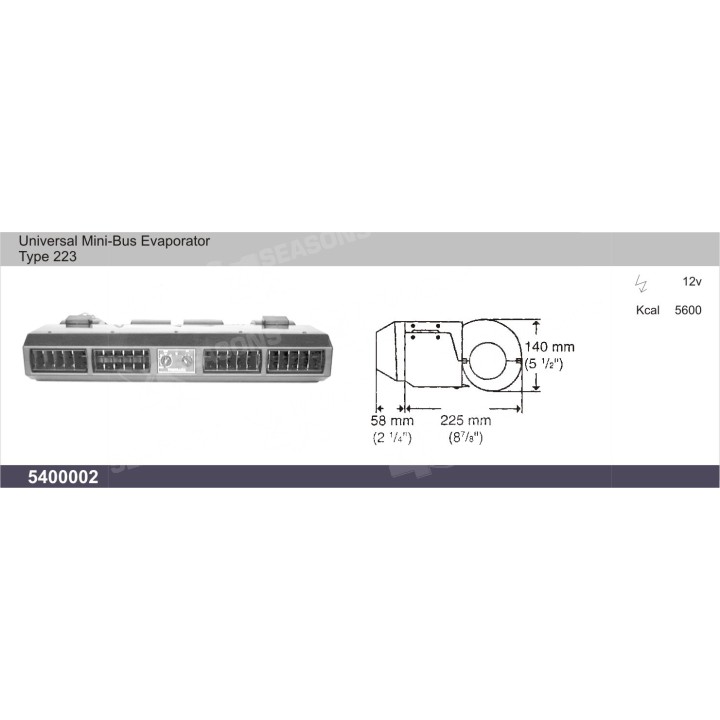 5400002  UNIVERSAL EVAPORATOR UNDER DASH 12V TYPE 223