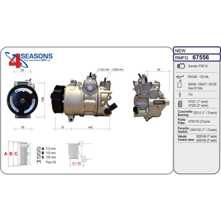67556  COMPRESOR  VW GOLF 5 / AUDI A3 / ...
