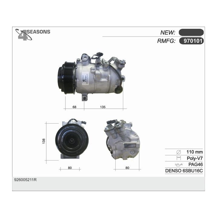 970101  Compresor RENAULT MEGANE III/SCENIC