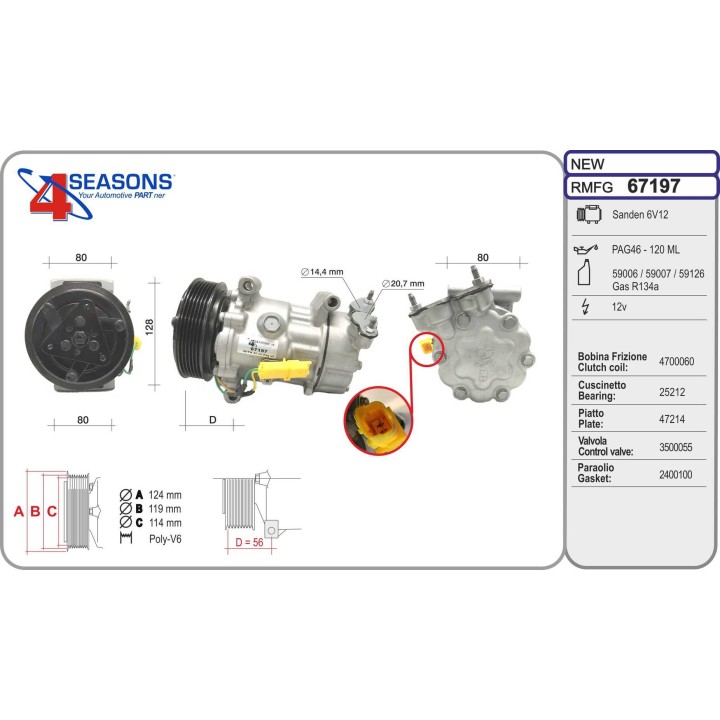 67197  COMPRESOR  PSA 206 / 307 / BERLINGO 11.02-