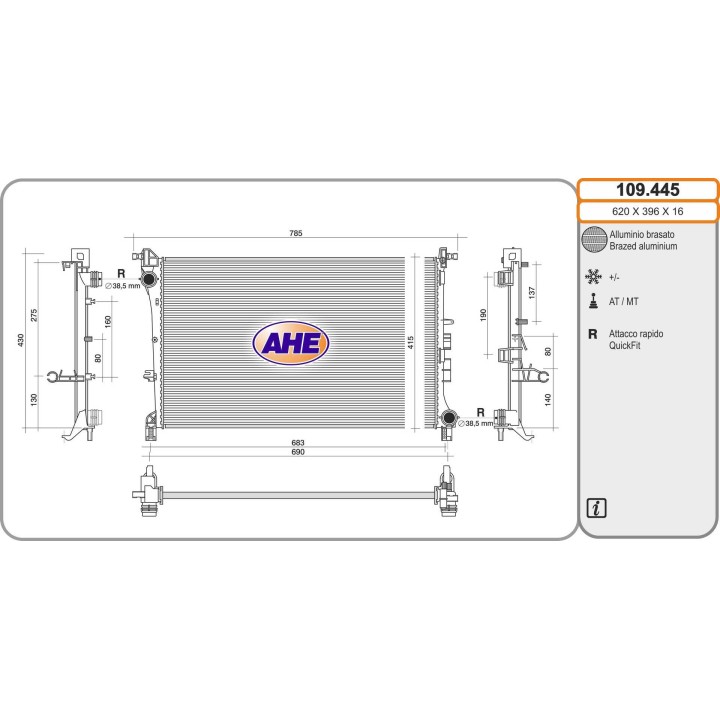 109445  RAD FIAT 500L 0.9/1.3MJET/1.6MJET +