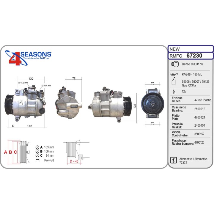 67230  COMPRESOR  MERCEDES BENZ 000 230 9111