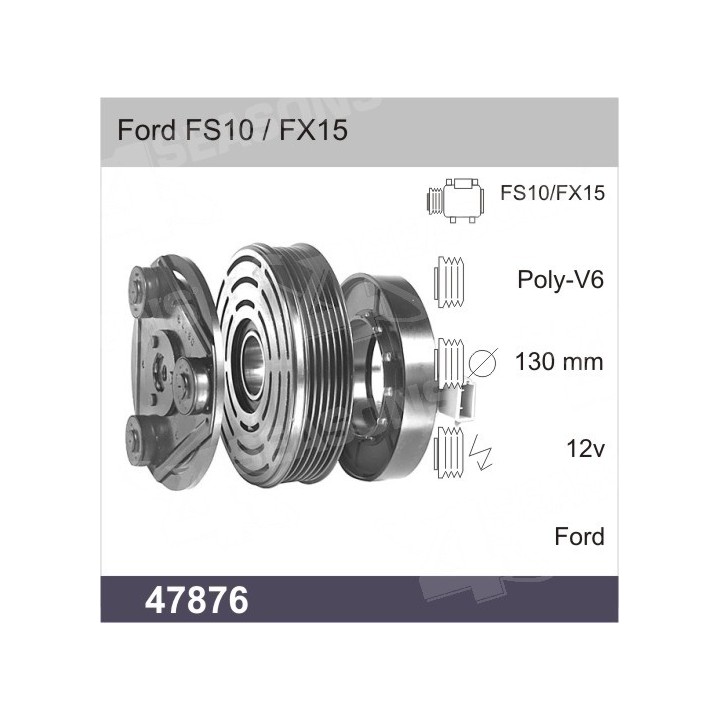 47876  EMBRAGUE COMPRESOR FORD FS10 / FX15 12V PV6