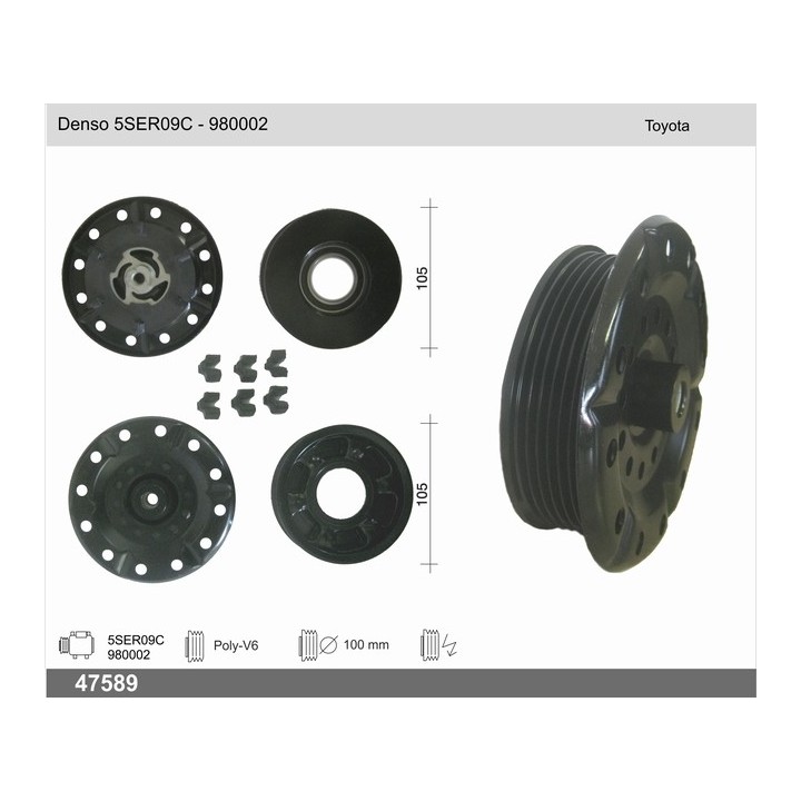47589  COMPRESSOR CLUTCH Denso 5SER09C - 970002