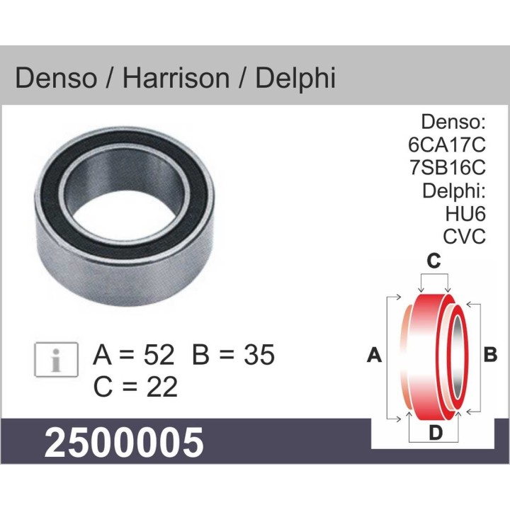 2500005  RODAMIENTO DENSO DELPHI  52X35X22   150036