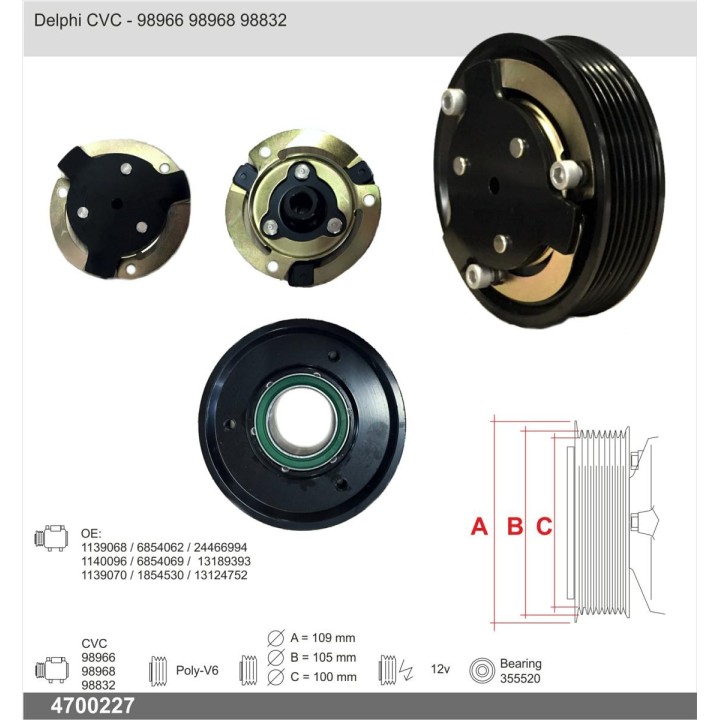 4700227  Frizione per compressore Delphi CVC  98966 98968 9