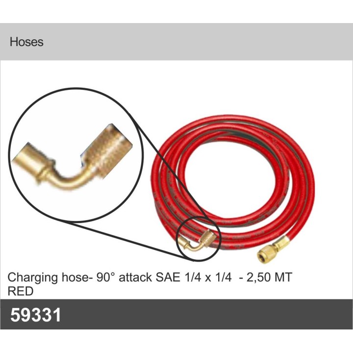 59331  Charging hose 90° attack SAE 1/4 x 1/4 RED mt 2,5