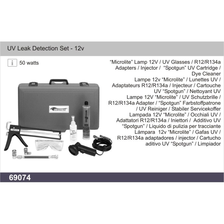 69074  CONJUNTO DE DETECCIÓN DE FUGAS UV - 12V 50 WATTS