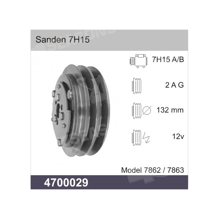 4700029  COMPRESSOR CLUTCH SANDEN SD 7H15 12V 2 GROOVES