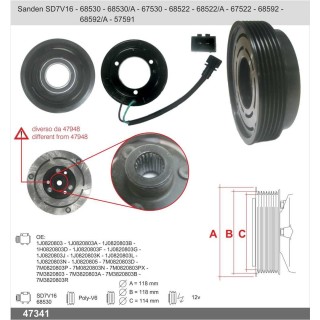 47341  EMBRAGUE COMPRESOR SANDEN SD 7V16 12V PV6