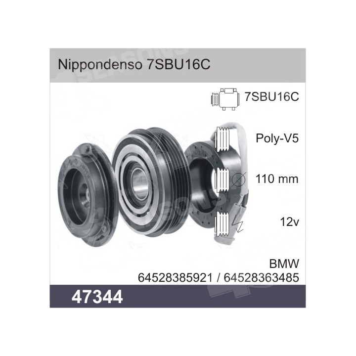 47344  EMBRAGUE COMPRESOR DENSO 7SBU16C 12V PV5