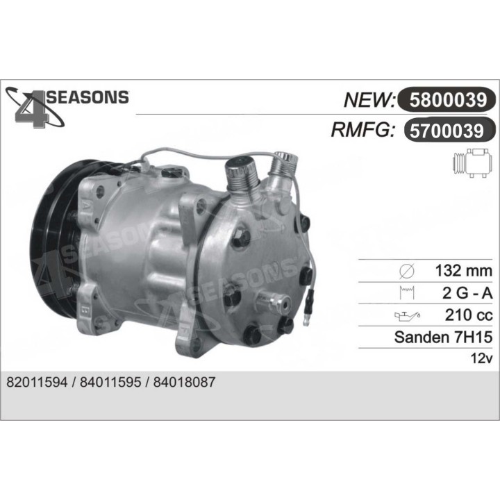5700039  COMPRESOR NUEVO AFTERMARKET SANDEN SD7H15 12V  2 GR