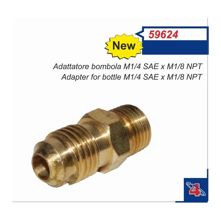 59624  Adattatore bombola M1/4 SAE x M1/8 NPT MACHO MACHO
