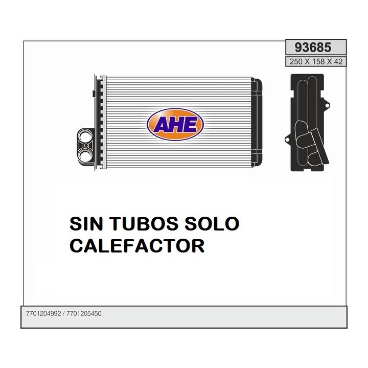 93685S  HEATER CORE RENAULT MEGANE SCENIC SIN TUBOS