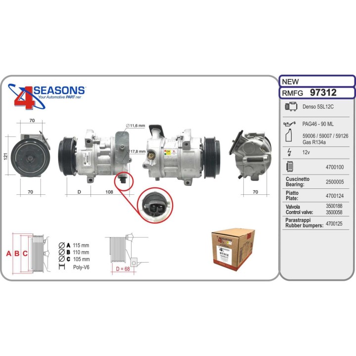 97312  COMPRESOR  FIAT GRANDE PUNTO 1.3 JTD 05-