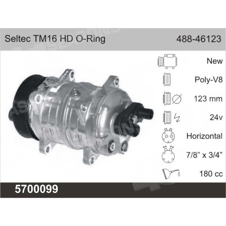 5700099  COMPRESOR NUEVO AFTERMARKET SELTEC TM16 24V PV8