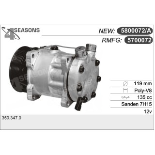 5700072  COMPRESOR NUEVO AFTERMARKET SANDEN SD7H15 12V PV8 7