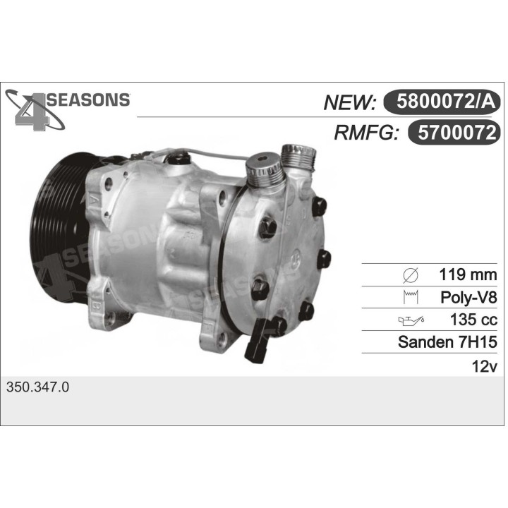 5700072  COMPRESOR NUEVO AFTERMARKET SANDEN SD7H15 12V PV8 7