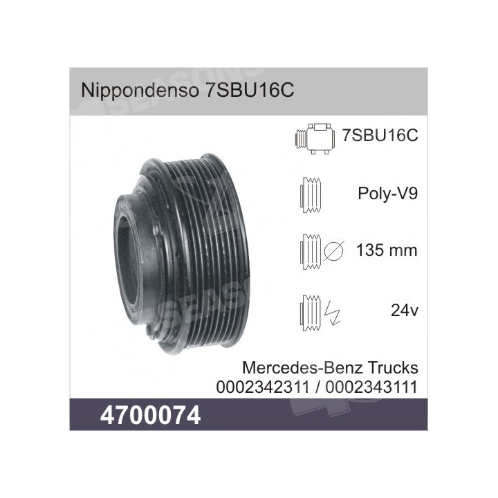 4700074  COMPRESSOR CLUTCH DENSO 7SBU16C 24V PV9