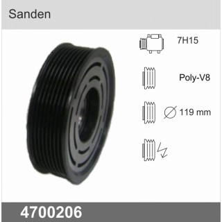 4700206  POLEA SANDEN 7H15 POLY-V8 119MM 50.1 MM