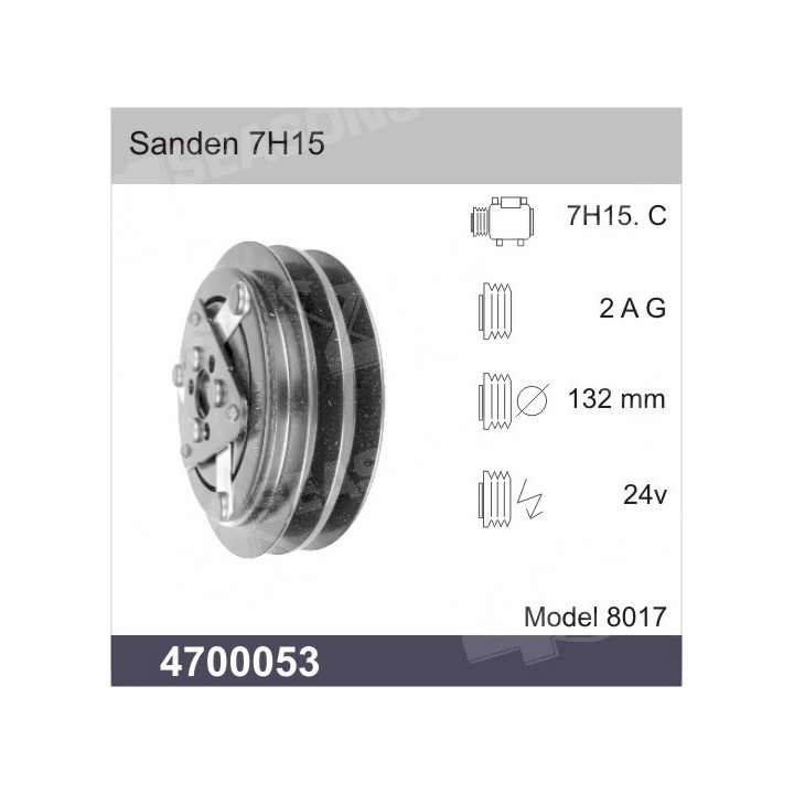 4700053  COMPRESSOR CLUTCH SANDEN SD 7H15 24V 2 GROOVES