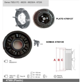 47988/A  EMBRAGUE COMPRESOR DENSO 7SEU17C 12V PV6