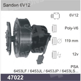 47022  COMPRESSOR CLUTCH SANDEN SD 6V12 12V PV6