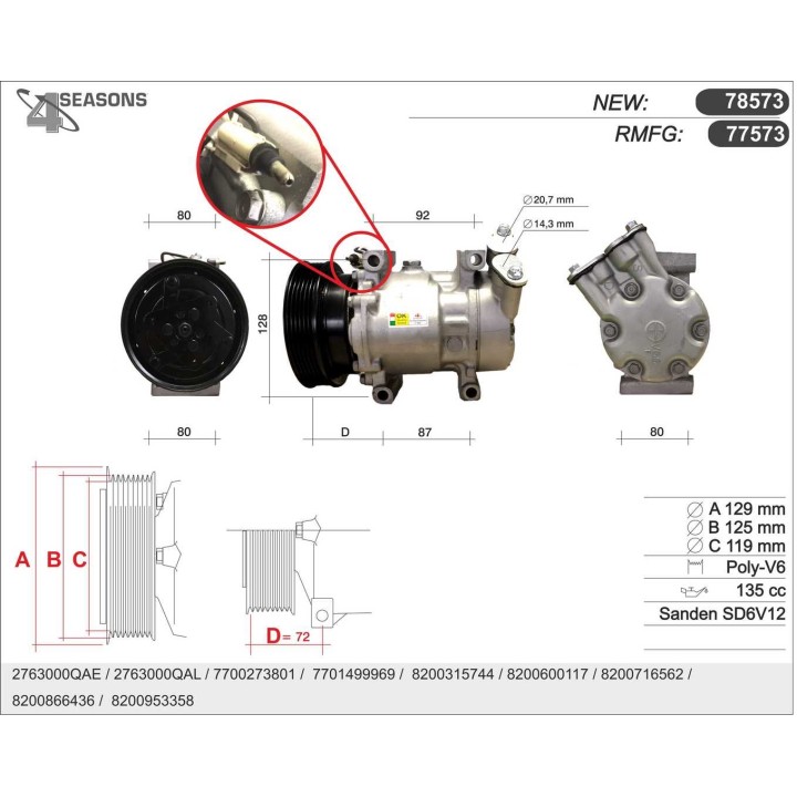 77573  COMPRESOR  RENAULT CLIO II/KANGOO/SCENIC 99-