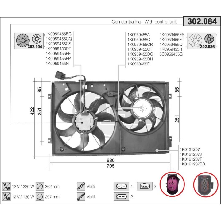 302084  FAN   AUDI A3 II/VW Golf V/SKODA/SEAT 1.4-1.6-2.0