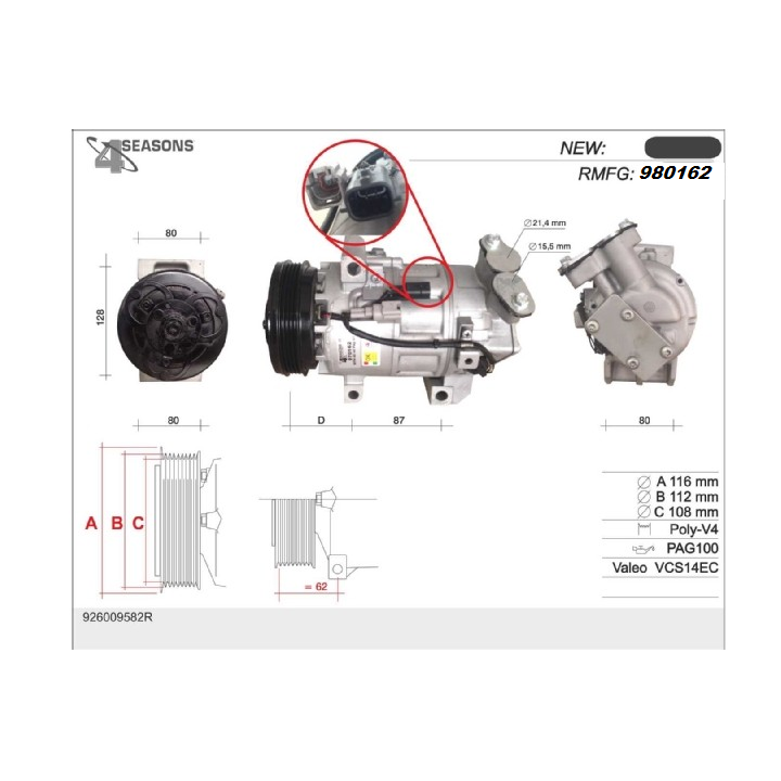 980162  COMPRESOR NUEVO RENAULT Clio IV 1.2  01.13