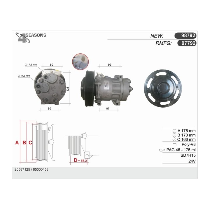 98792  SANDEN ORIGINAL COMPRESOR NUEVO VOLVO TRUCKS FH12 05-