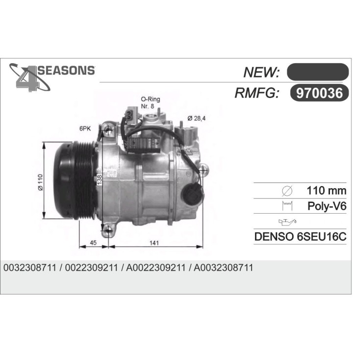 970036N  COMPRESOR NUEVO MERCEDES (S204, S212, W212, C207) CONECTOR  CON  3  PIN