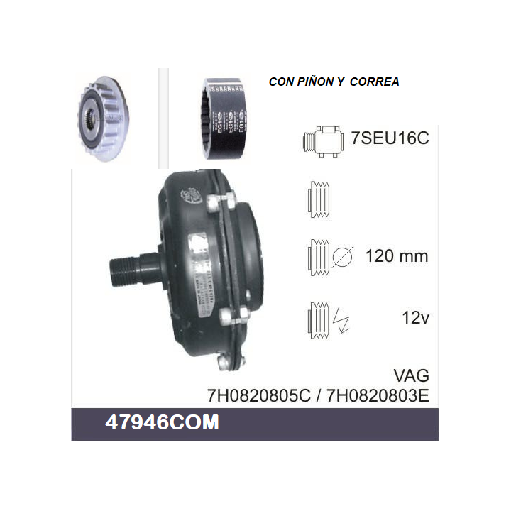 47946COM  COMPRESSOR CLUTCH DENSO COMPLETO PIÑO/ CORREA
