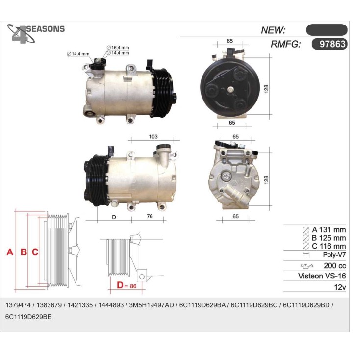 97863  COMPRESOR  FORD TRANSIT VII 2.4 TDCI 06-
