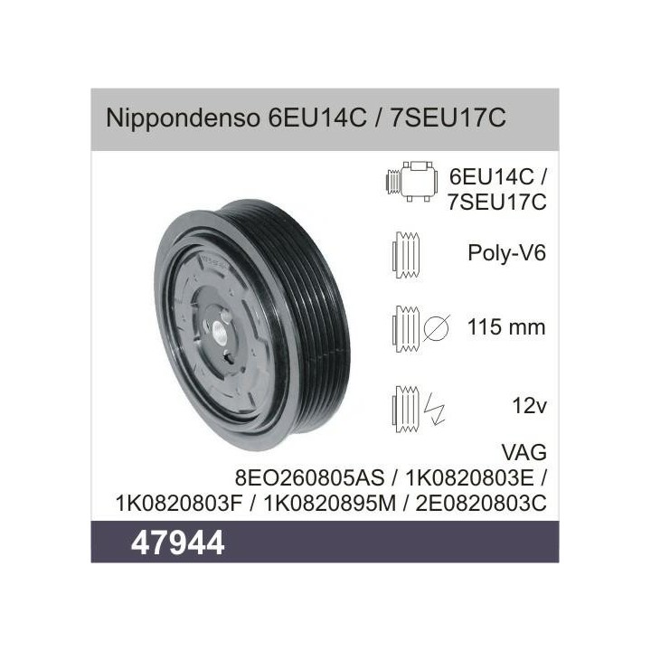 COMPRESSOR CLUTCH DENSO 6SEU14C / 7SEU17C 12V PV6