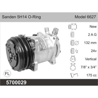 COMPRESSOR NEW AFTERMARKET SANDEN SD 5H14 24V  2 G